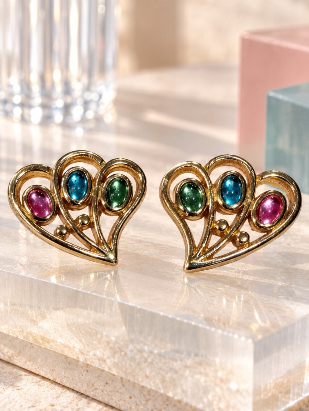 Vintage 1980s Coro Canada Jewel Tone Cabochon Earrings NWT Eaton's